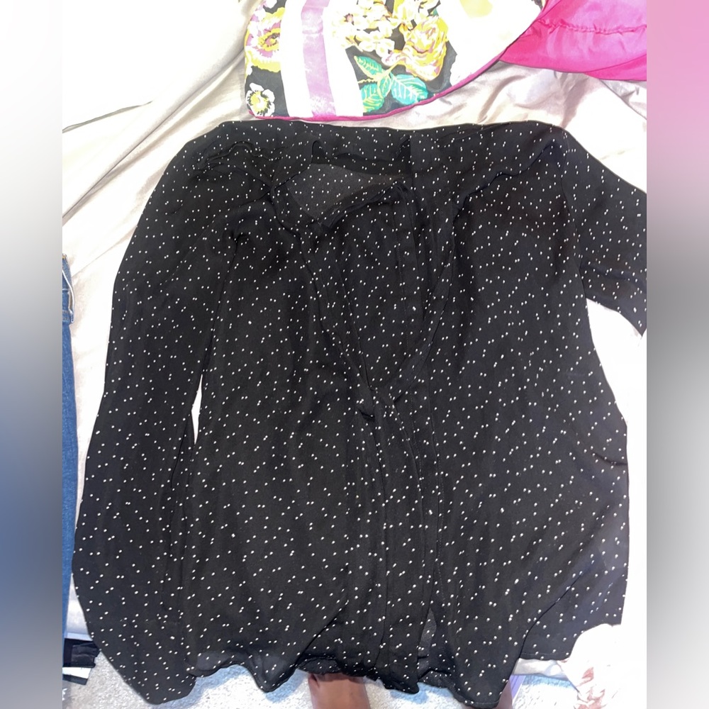 Polka dot blouse and Victoria Secret crewneck
